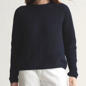 Quince 100% Organic Cotton Knit Fisherman’s Sweater Crewneck Navy Blue